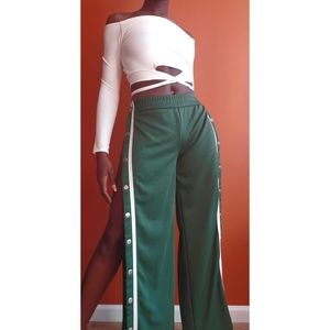 Green Wide Leg Track Pants